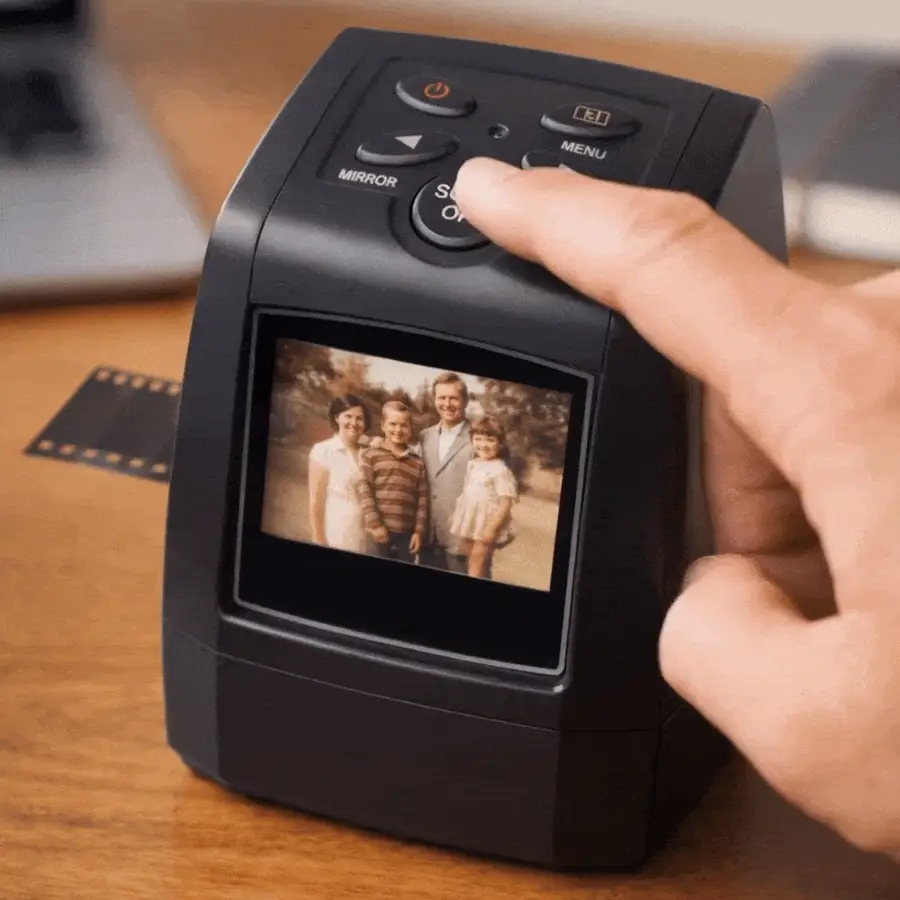 Pressing one button on the MemoryVault scanner